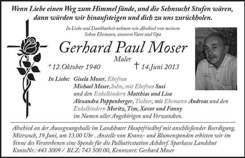 Traueranzeige Gerhard Paul Moser
