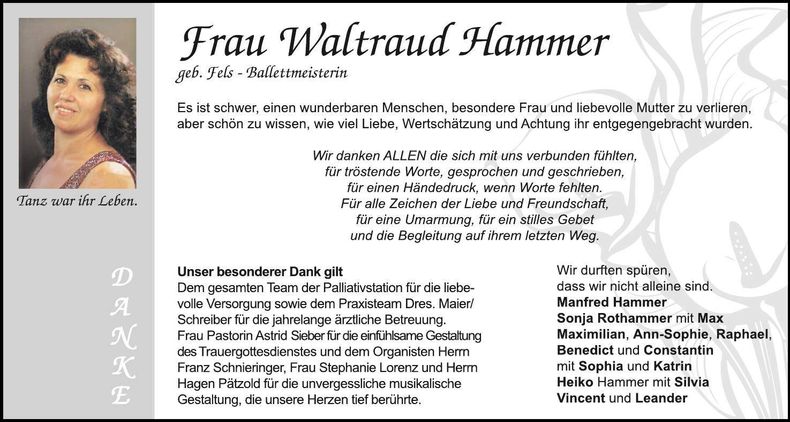 Traueranzeige Waltraud Hammer