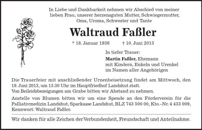 Traueranzeige Waltraud Faßler