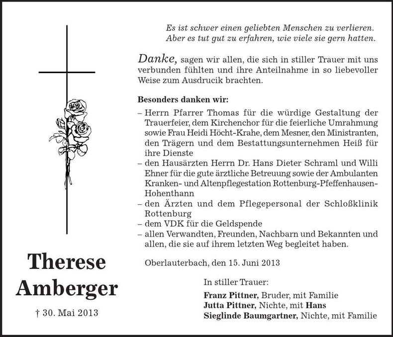 Traueranzeige Therese Amberger