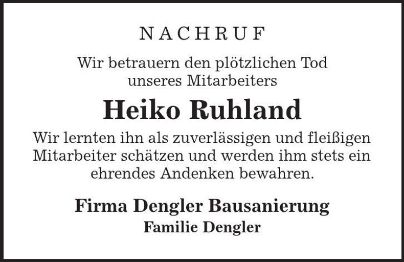Traueranzeige Heiko Ruhland
