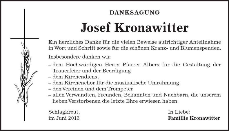 Traueranzeige Josef Kronawitter