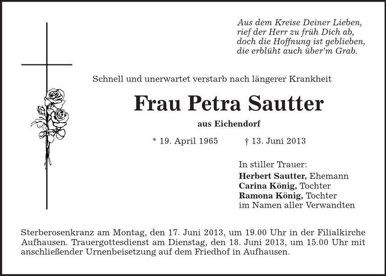 Traueranzeige Petra Sautter