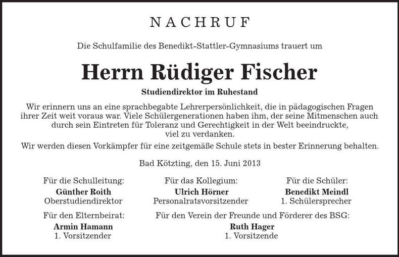 Traueranzeige Rüdiger Fischer