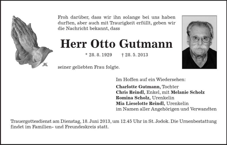 Traueranzeige Otto Gutmann