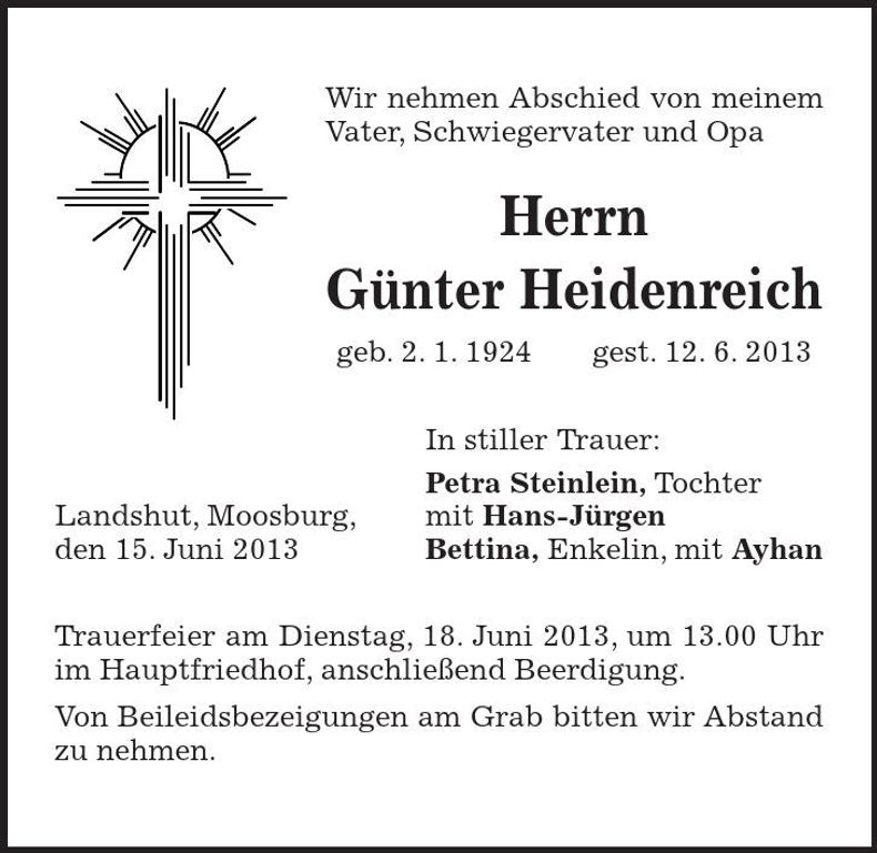 Traueranzeige Günter Heidenreich