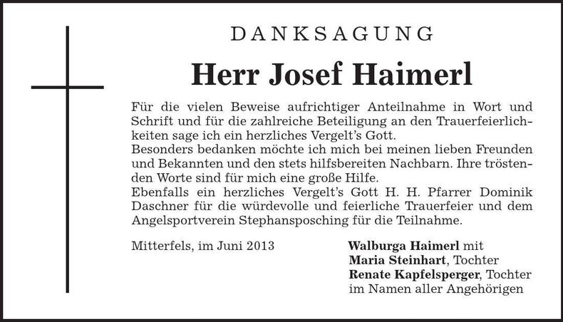 Traueranzeige Josef Haimerl
