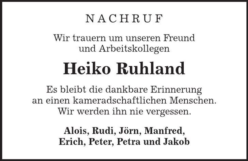 Traueranzeige Heiko Ruhland