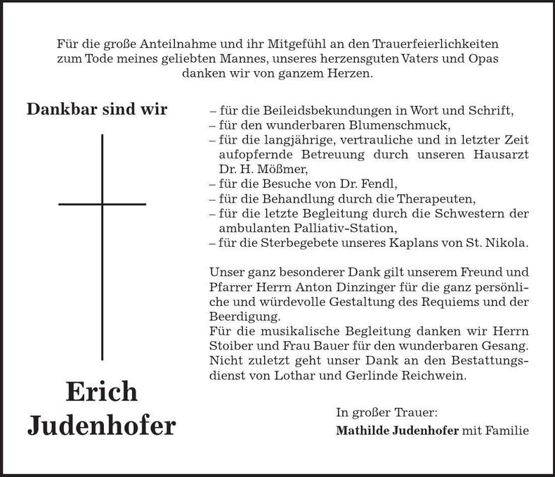 Traueranzeige Erich Judenhofer