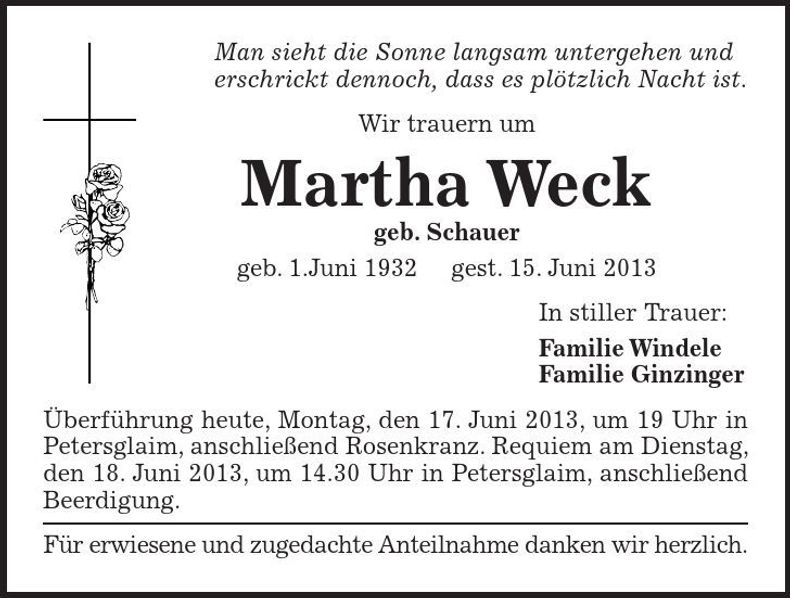 Traueranzeige Martha Weck
