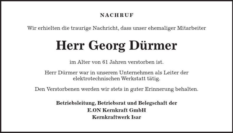 Traueranzeige Georg Dürmer