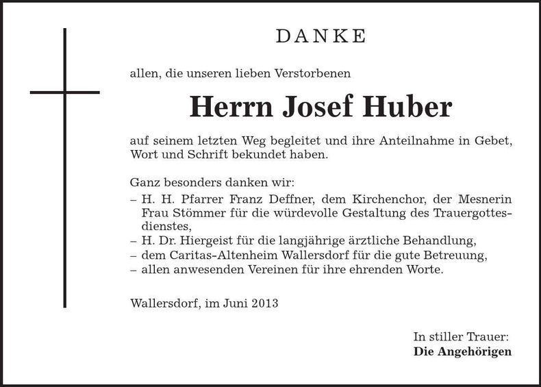 Traueranzeige Josef Huber