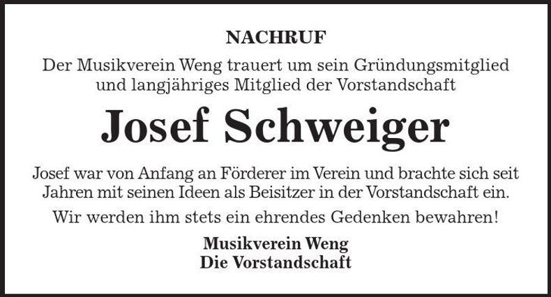 Traueranzeige Josef Schweiger