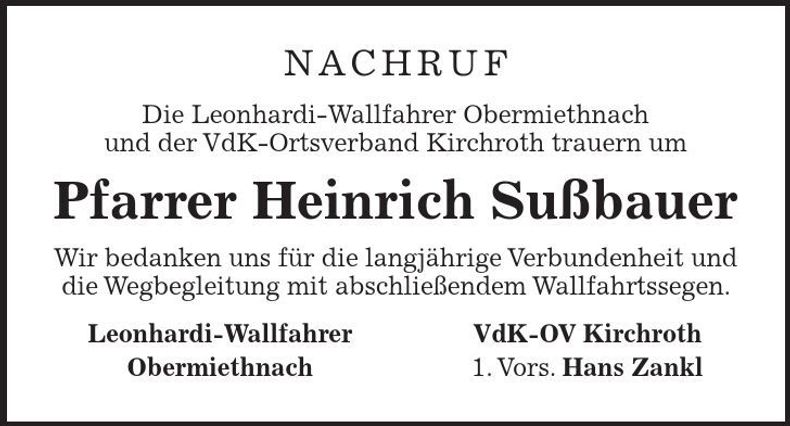 Traueranzeige Heinrich Sußbauer