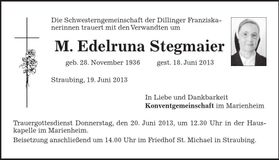 Traueranzeige M. Edelruna Stegmaier