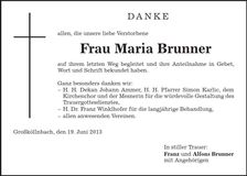 Traueranzeige Maria Brunner