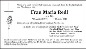 Traueranzeige Maria Redl