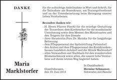 Traueranzeige Maria Marklstorfer