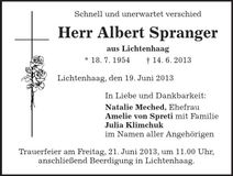 Traueranzeige Albert Spranger
