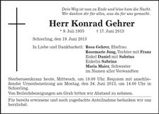 Traueranzeige Konrad Gehrer