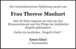 Traueranzeige Therese Manhart