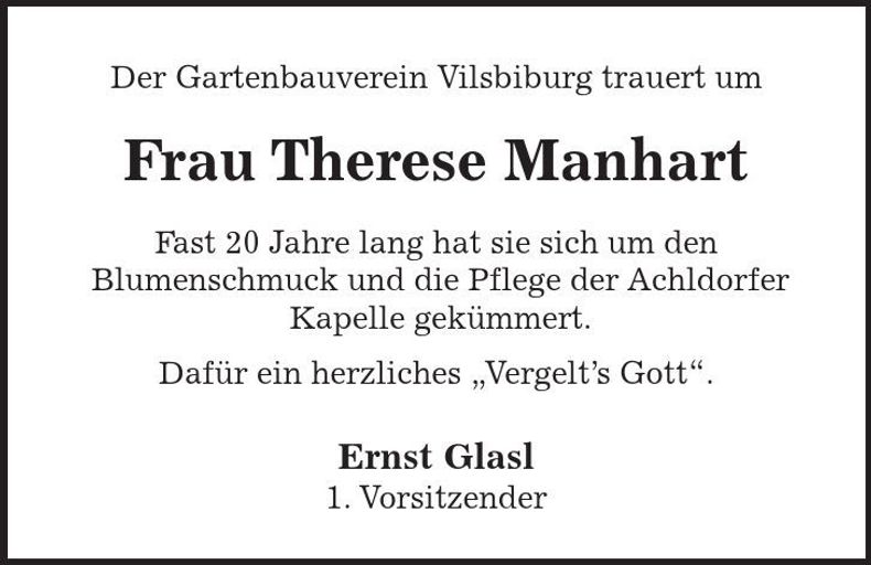 Traueranzeige Therese Manhart