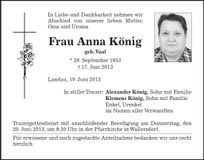 Traueranzeige Anna König