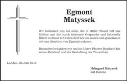 Traueranzeige Egmont Matyysek