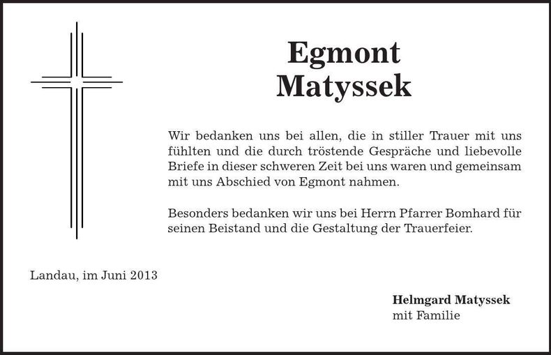Traueranzeige Egmont Matyysek