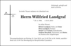 Traueranzeige Willfried Landgraf
