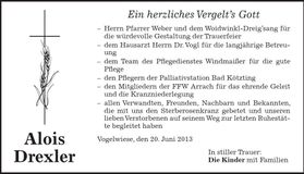 Traueranzeige Alois Drexler