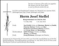 Traueranzeige Josef Steffel