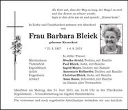 Traueranzeige Barbara Bleick