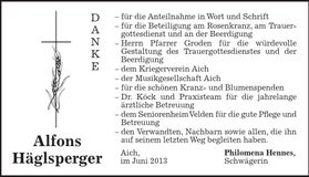 Traueranzeige Alfons Häglsperger