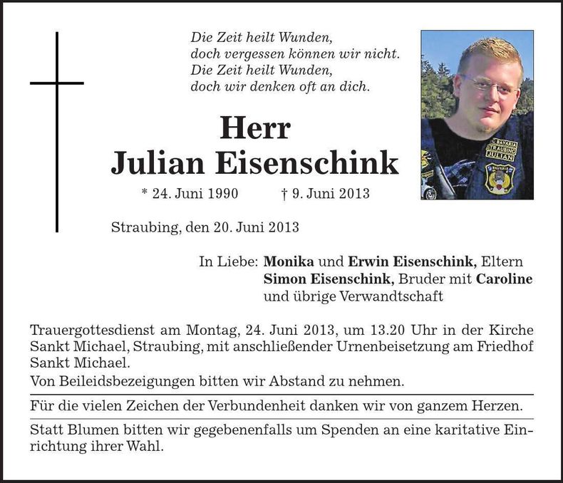 Traueranzeige Julian Eisenschink