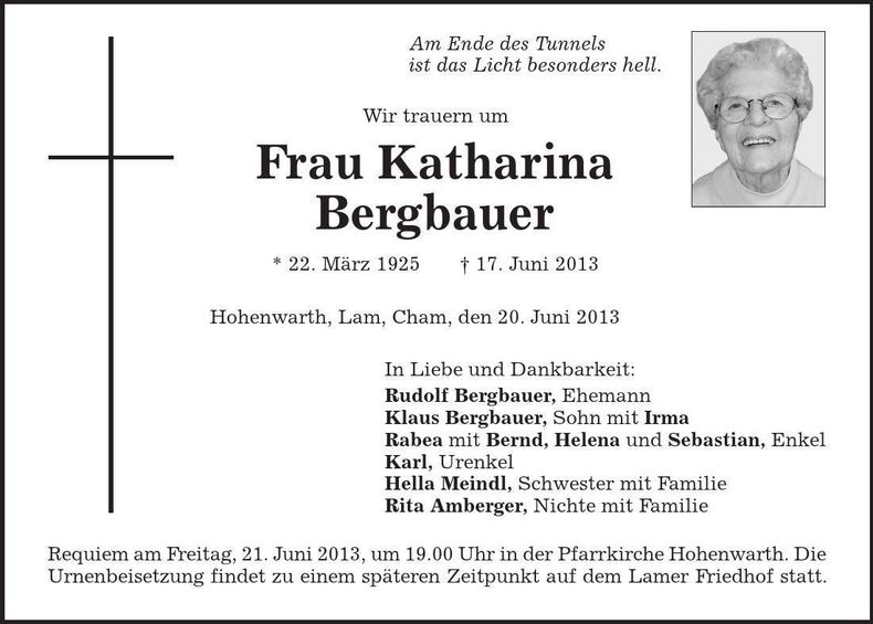 Traueranzeige Katharina Bergbauer