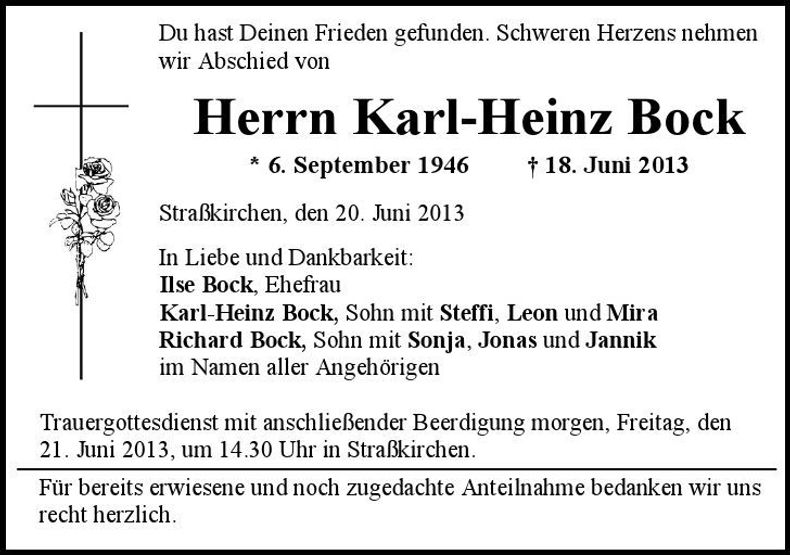 Traueranzeige Karl-Heinz Bock