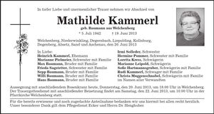 Traueranzeige Mathilde Kammerl