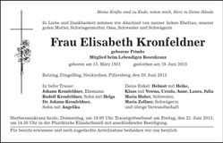 Traueranzeige Elisabeth Kronfeldner