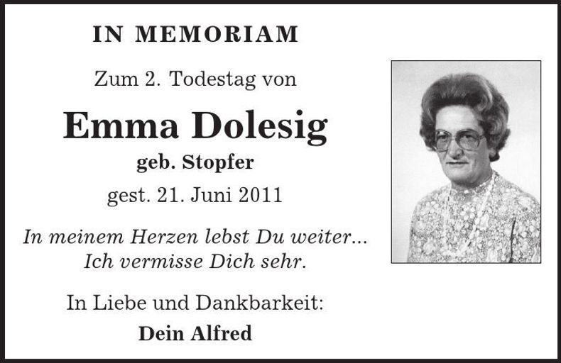 Traueranzeige Emma Dolesig