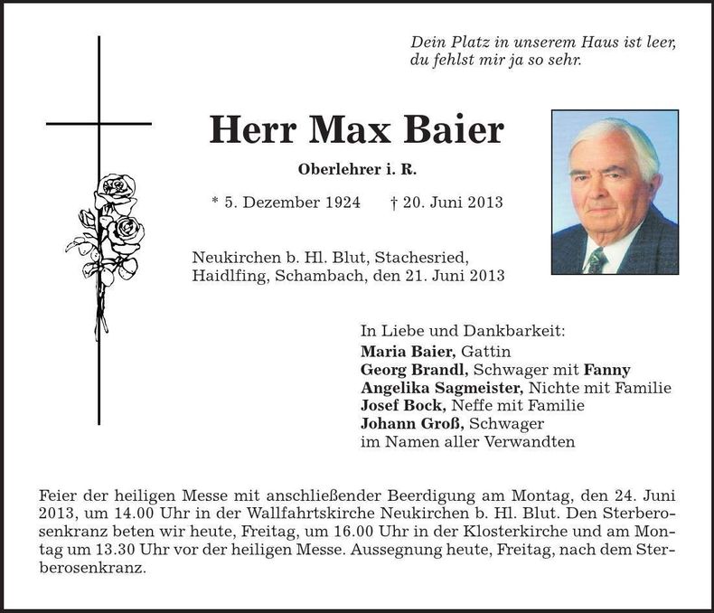 Traueranzeige Max Baier