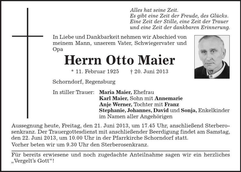 Traueranzeige Otto Maier