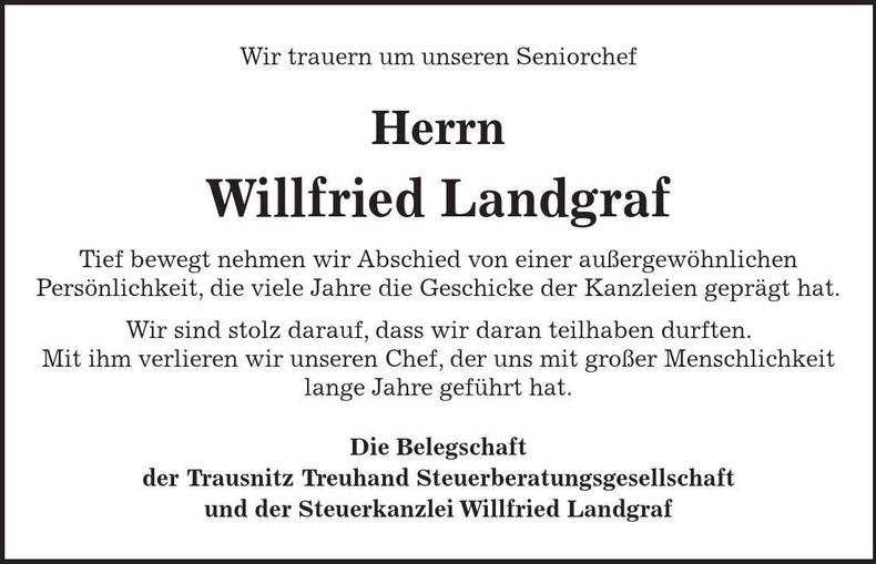 Traueranzeige Willfried Landgraf