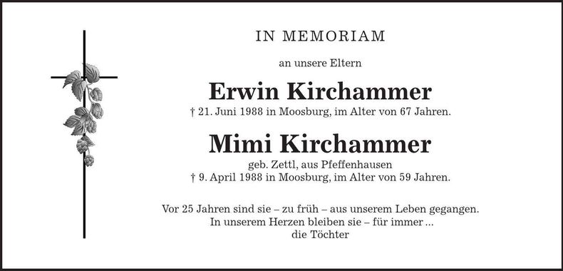 Traueranzeige Erwin und Maria Kirchammer
