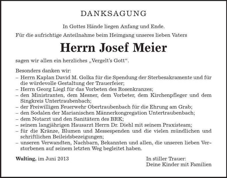 Traueranzeige Josef Meier