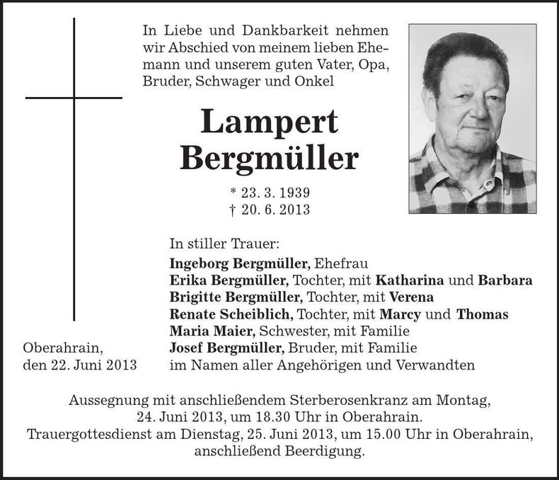 Traueranzeige Lampert Bergmüller
