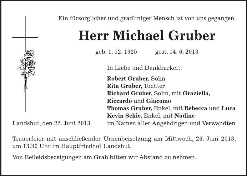 Traueranzeige Michael Gruber