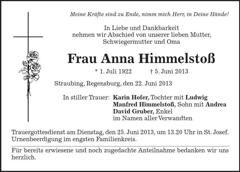 Traueranzeige Anna Himmelstoß
