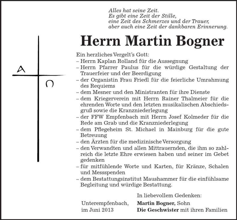 Traueranzeige Martin Bogner