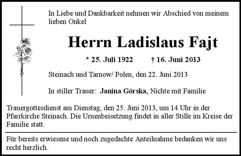 Traueranzeige Ladislaus Fajt